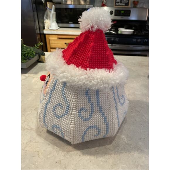 Vintage Needlepoint Santa, candy dish, decor, Distle Fink Designs completed. - Picture 9 of 13